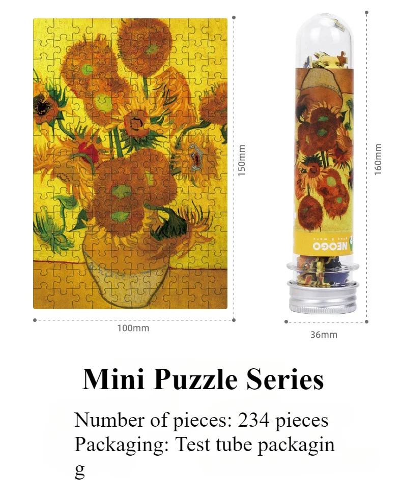 234 Pcs Mini Puzzle Van Gogh's Works Sunflower World Famous Paintings Test Tube Puzzle Paper Toy Pocket Portable Puzzle