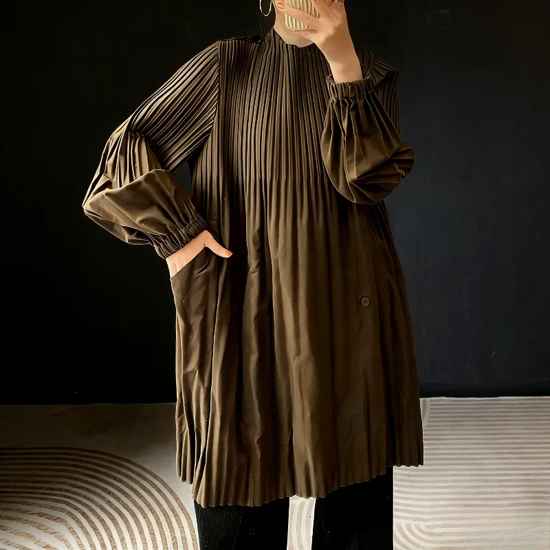 

Miyake Pleated Long Windbreaker 2026 Spring Fall Senior Sense Temperament Simple Thick Jacket Female Loose Plus Size Cardigan