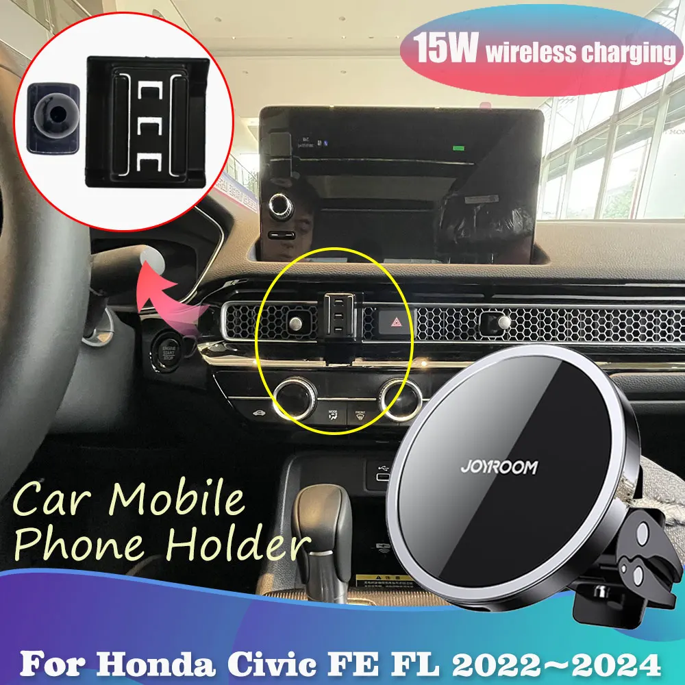 Suporte do telefone do carro para honda civic fe fl 11th gen 2022 2023 2024 gps clipe magnético suporte wireles carregamento rápido accessorie iphone