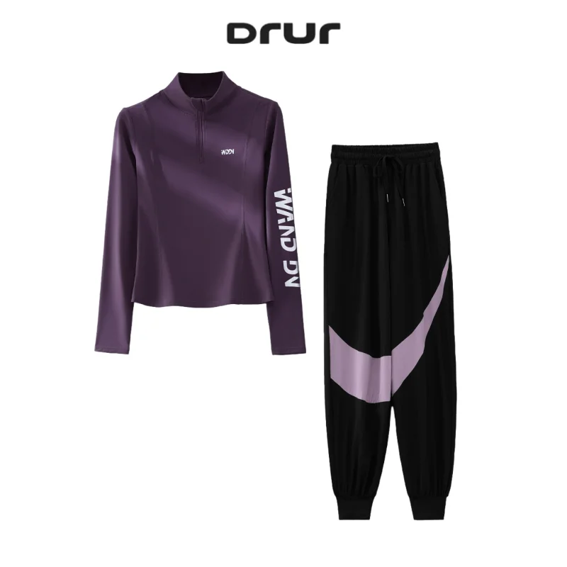 

DRUR Yoga Set for Women 2 Piece Lightweight Loose Fit Sportswear Outfits Breathable Tops Pants Suit Running Clothes Autumn New
