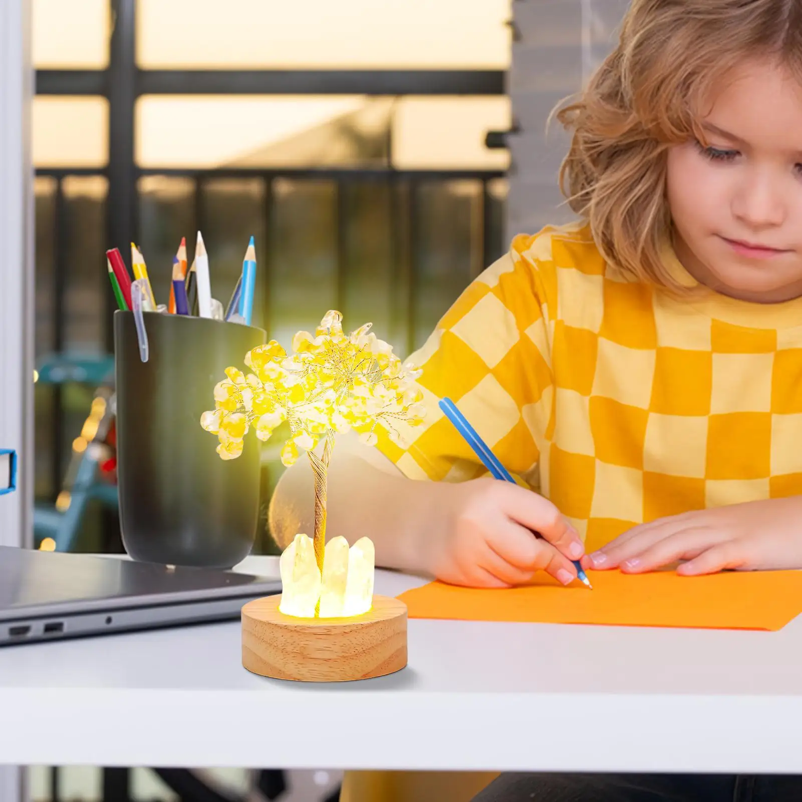 

Желтые кристаллы кластер деревьев лампа цитрин дерево лампа с деревянным основанием праздничные украшения для учебы общежития спальня гостиная