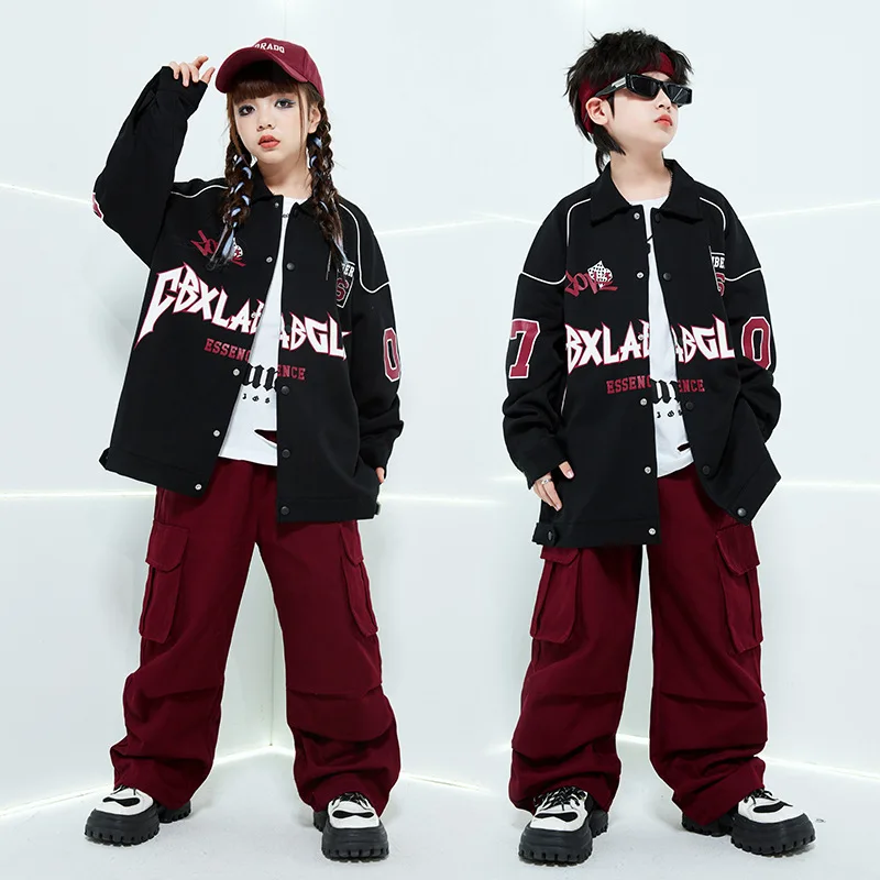 Kpop Jazz Dance Outfit For Children Festival Clothing Boys Hip Hop Clothes Streetwear Jacket Pants Street Dance Costume