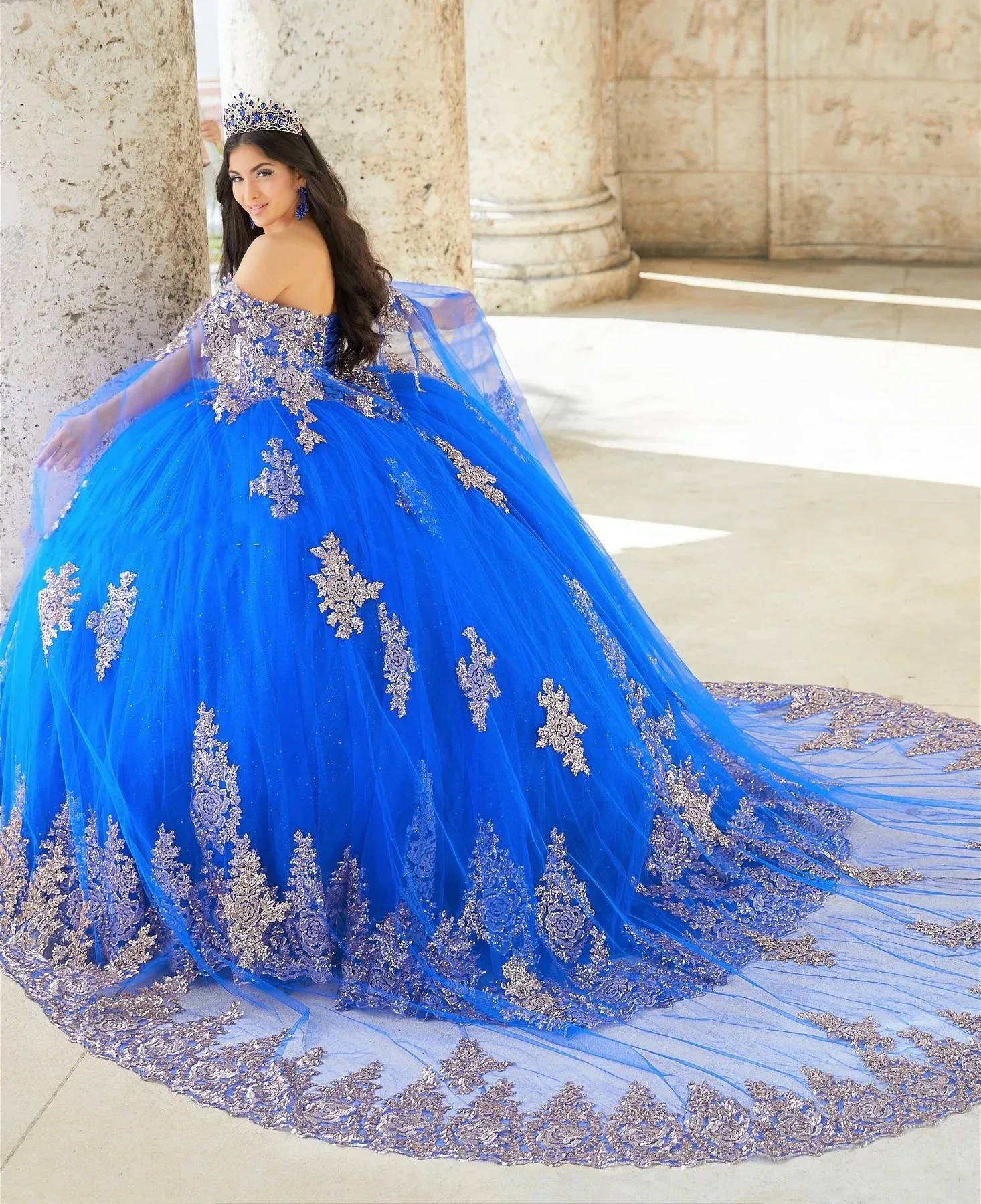 Teal Blue Charro Quinceanera Vestidos de baile Spaghetti Straps Tule Apliques Puffy Mexicano Doce 16 Vestidos 15 Anos