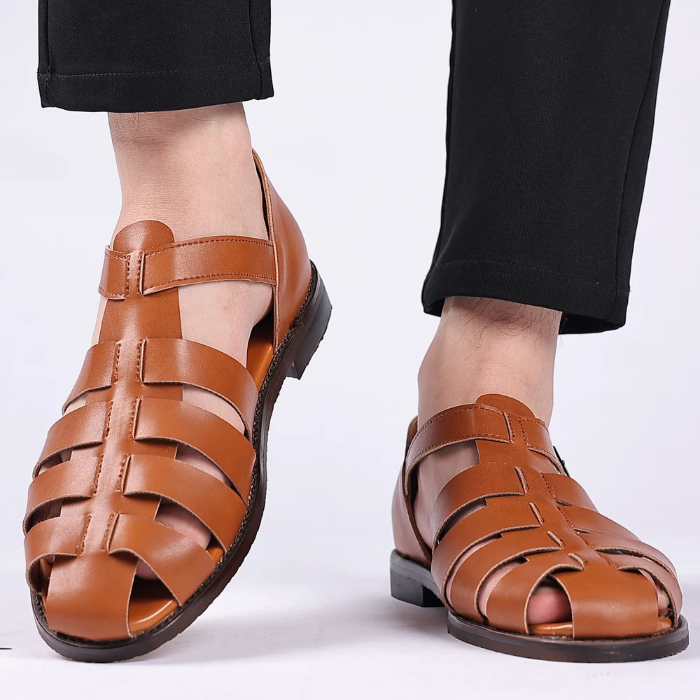 Genuine leather Sandals Italian Style Gladiatus Fashion Business Dress Sandals Handmade Leather shoes men sandals Big Size 38-48