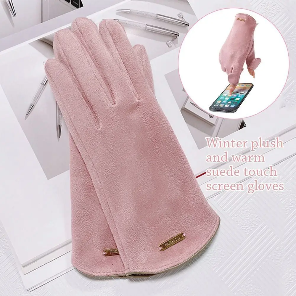 Graceful Suede Touch Screen Gloves Velvet Thicken Driving Mittens Winter Windproof Ski Gloves Women