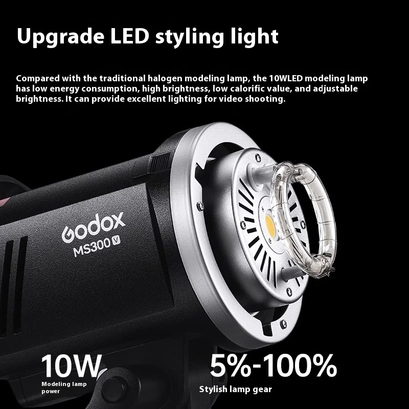 Godox MS200V 200W MS300V300W LED Studio Flash 2.4G GN58 5600±200K CCT Bowens Mount LED Modeling Lamp