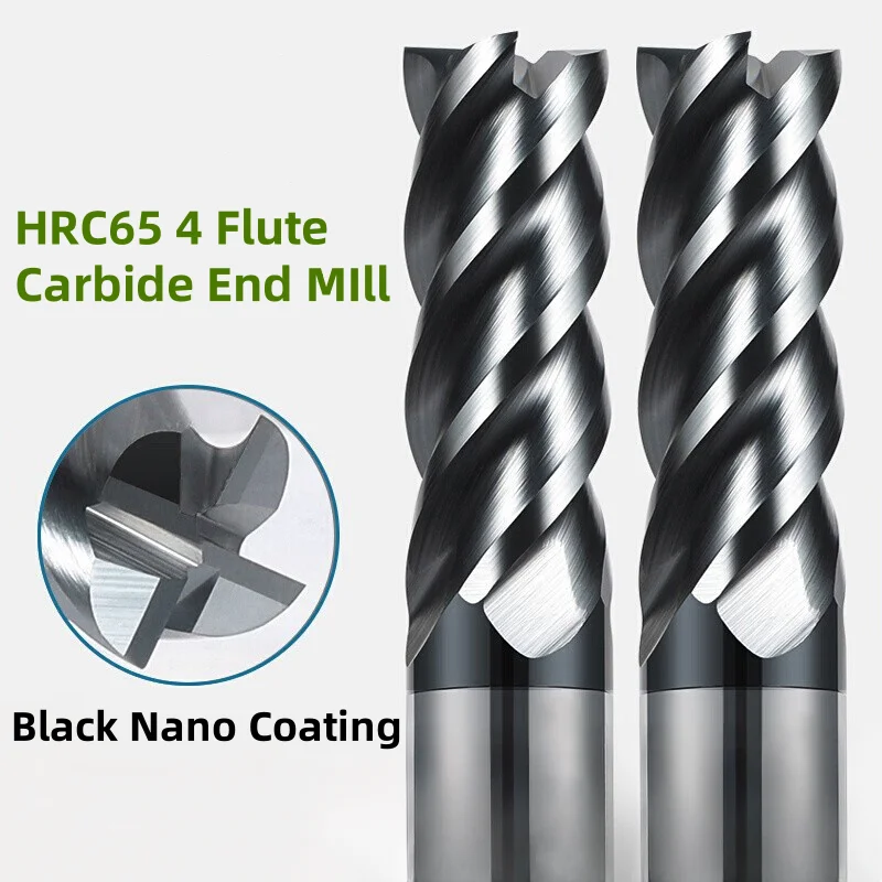 HRC65 Tungsten Carbide End Mill NACO4 Coated 4 Flute Milling Cutter 3 4 5 6 8 12 Shank Metal Steel Machining Tool CNC Router Bit