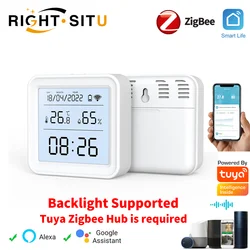 Tuya Zigbee Temperature Humidity Sensor LED Blacklight Screen for Smart Home Automation Works With Tuya Zigbee Hub GateWay