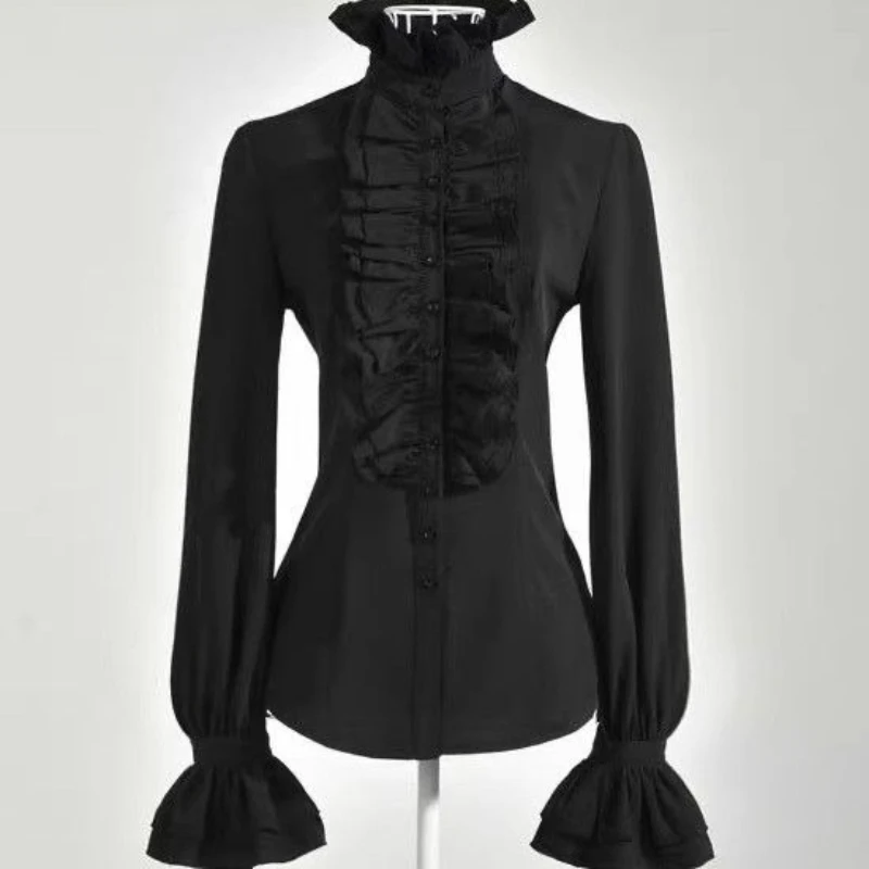 

Франция, винтажные футболки с длинными рукавами-бабочками, однотонные элегантные женские повседневные футболки с воротником в готическом стиле, тонкие весенне-осенние 2025