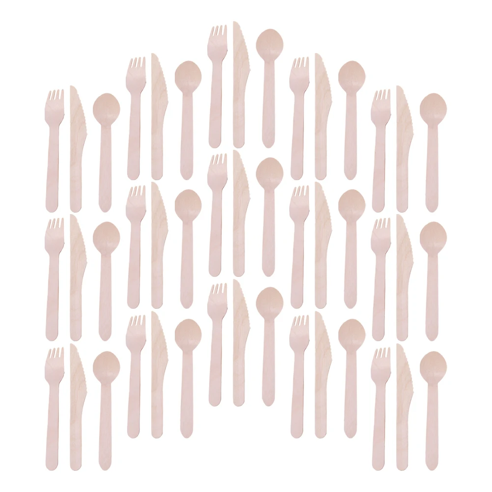 

1 set Wood Tableware Set 100Forks 50Spoons 50Knives Party Banquet Birthday Disposable Cutlery Kit Household Kitchen Utensils