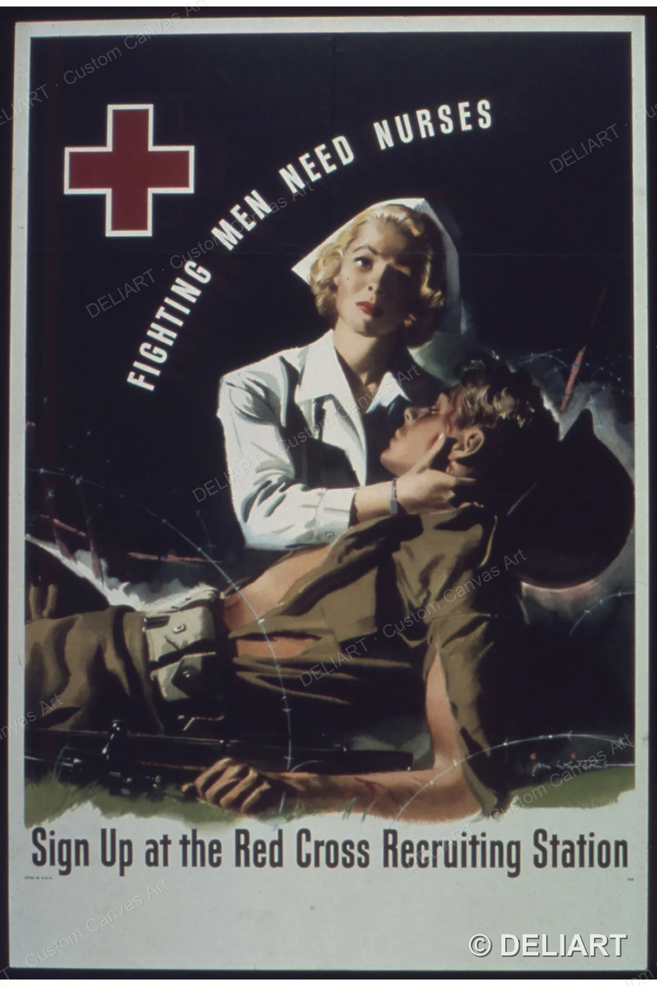Fighting Men Need Nurses Vintage WWII Propaganda Canvas Wall Art Poster Print Retro Home Decor Unframed