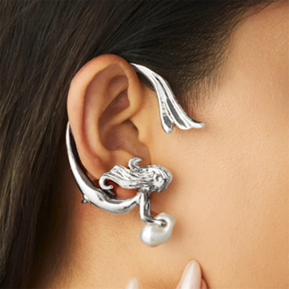​Personality Elfr Mermaid Ear Tips No Pierced Ear Clip Ear Hook Jewelry for Women 2025 Fashion Imitation pearl Earrings Gifts