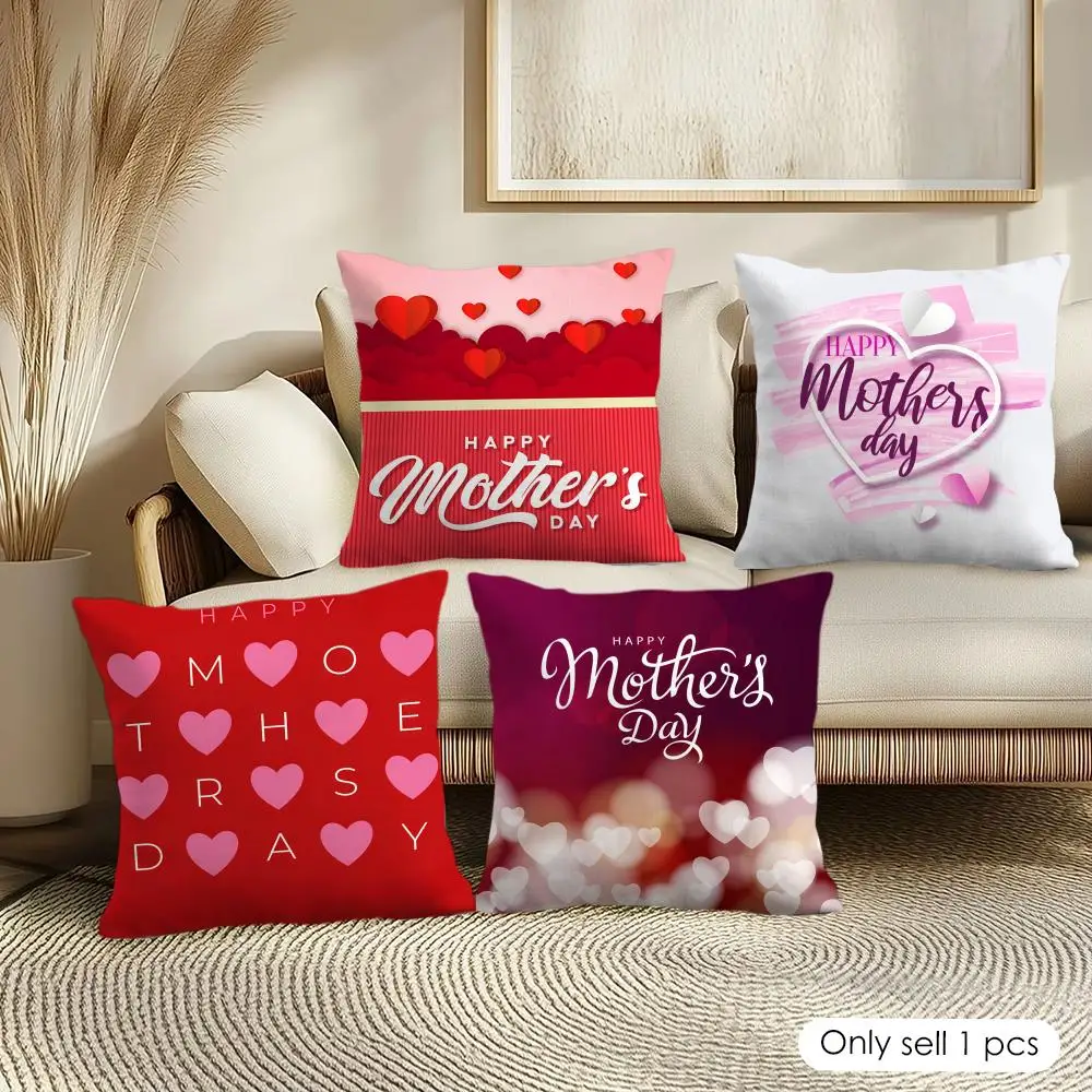 Happy Mothers Day Cushion Cover Soft Short Plush Pillow Cover Smooth Cozy Texture Aesthetic Cushion Case Home Decor