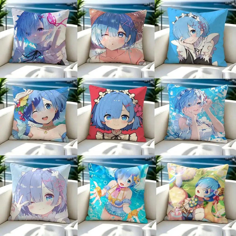 Anime RemS Cushion Cover Soft Pillow Cover Two‑Side Printing Throw Pillow Case for Sofa Pillowcase Home Decoration