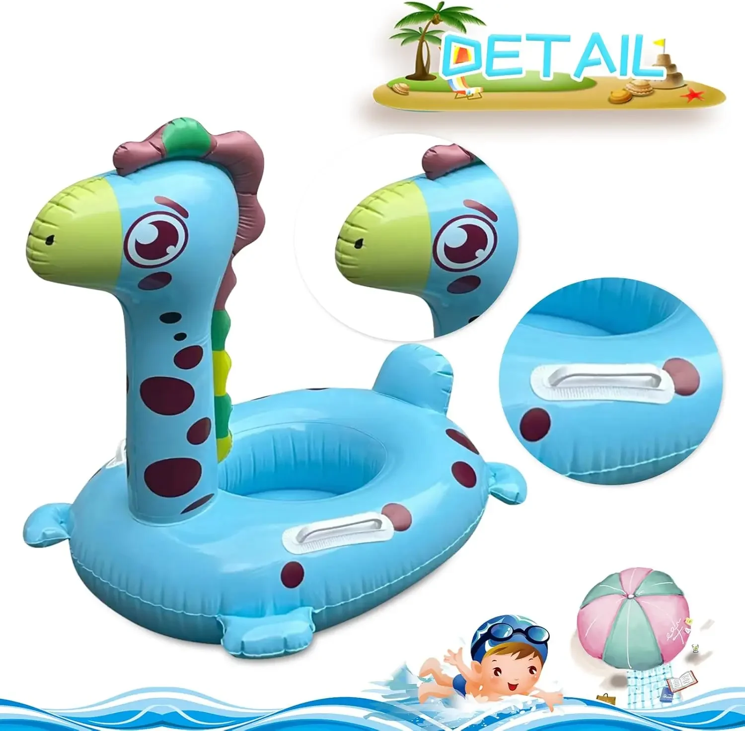 Giocattolo gonfiabile dell'acqua in PVC Giocattolo dell'acqua per bambini Anello da nuoto Sedile galleggiante gonfiabile a forma di giraffa Sedia per attrezzatura per piscina estiva per bambini