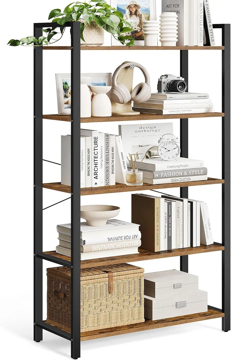 

5-Tier Bookshelf, Bookcase with Steel Frame, Book Shelf for Living Room, Home Office, Study, 11.8 x 31.5 x 60.2 Inches, Industri