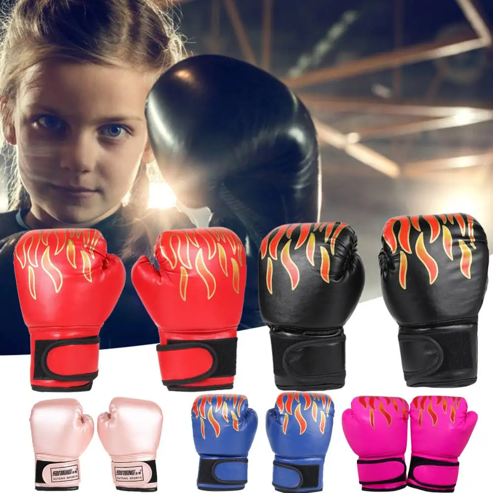 2Pcs Kids Boxing Gloves Children Punch Training Sparring Kickboxing Fighting Fitness Mitts Hitting Hand Protector Blue Black Red