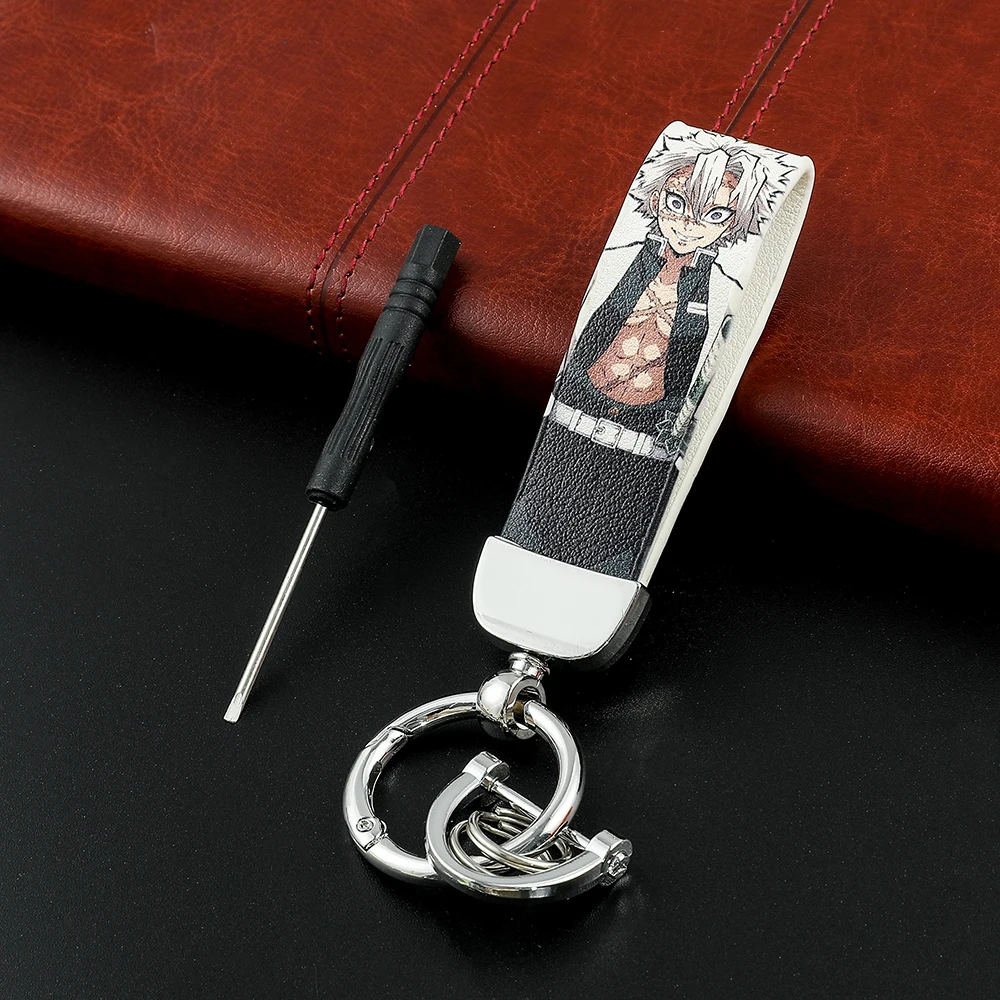 Cartoon Anime Demon Slayer Leather Keychain Kamado Nezuko Agatsuma Zenitsu Tsuyuri Kanao Hashibira Inosuke Keyring Toy Gift