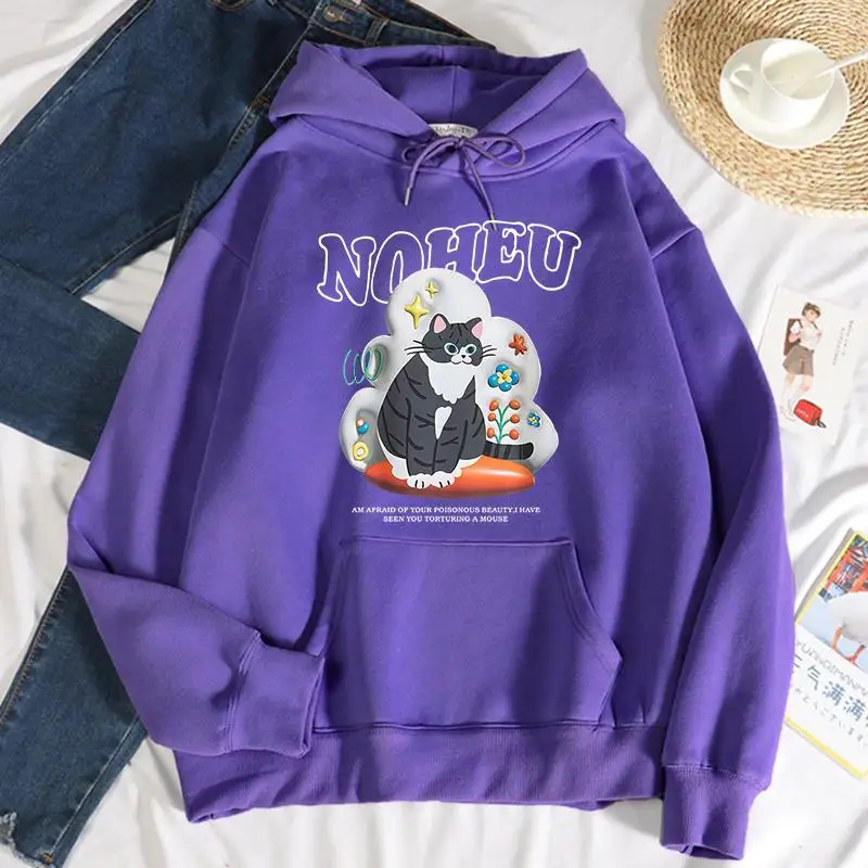 

Cute Cat Printing Women Pullover Fashion Casual Comfortable Hoodies Autumn Loose Round Neck Sweatshirt Harajuku Versatile Tops