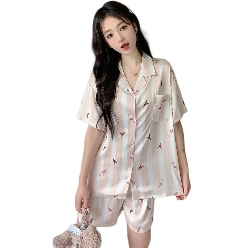 Sleepwear Women's Clothes Suits Summer Thin Home Simple Cozy Loose Casual High Quality Skinny Cool Breathable Temperament Sweet