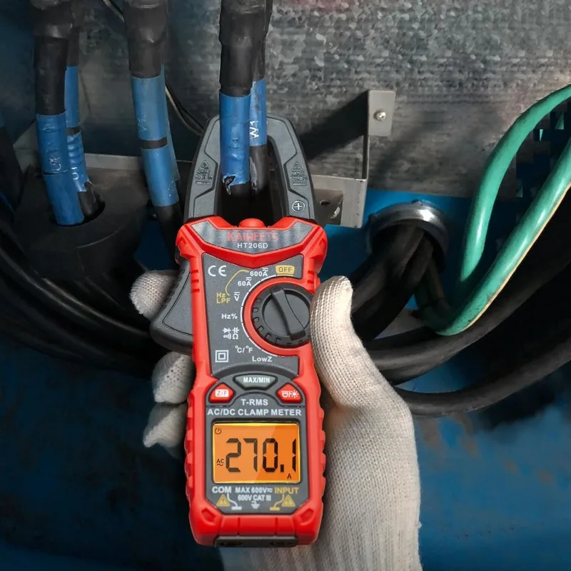 HT206D Digital Clamp Meter T-RMS 6000 Counts, Multimeter Voltage Tester Auto-ranging, Measures Current Voltage Temperature