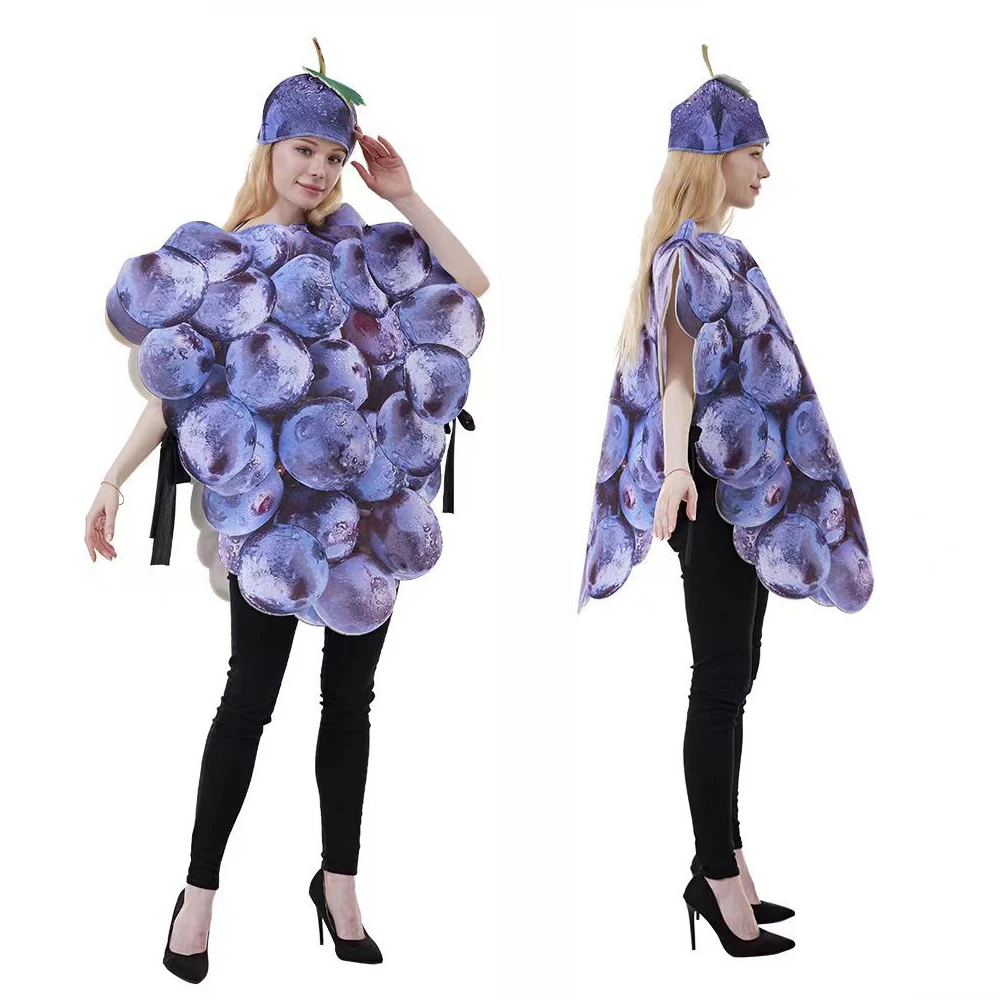 Umorden Unisex Fruit Tros Van Paarse Druiven Kostuum Tuniek Spons Pak Volwassen Mannen Vrouwen Grappig Purim Halloween Feest Verkleedkleding