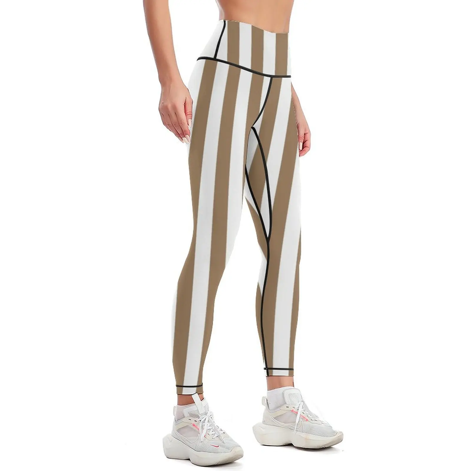 Pale Brown and White Vertical Stripes Leggings active wear for physical Womens Leggings