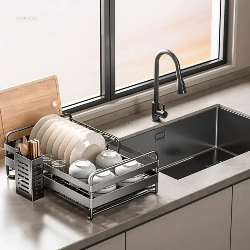 

Long - lasting 304 Stainless Steel Kitchen Dish Drying Rack Multifunctional Storage Holder Countertop Drain Shelf Tableware Dryi