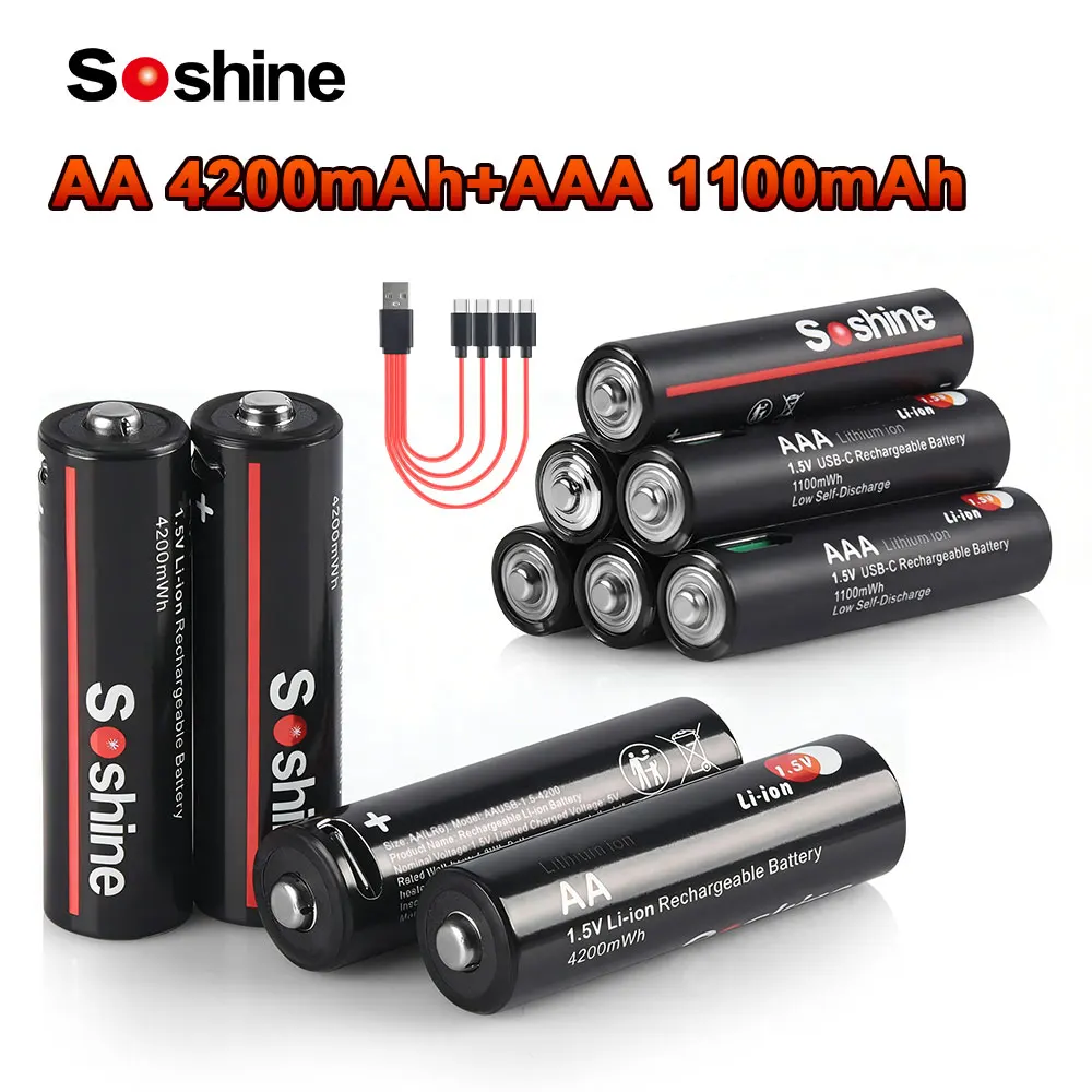Soshine AA AAA Battery Lithium-Ion Battery Type-C Rechargeab