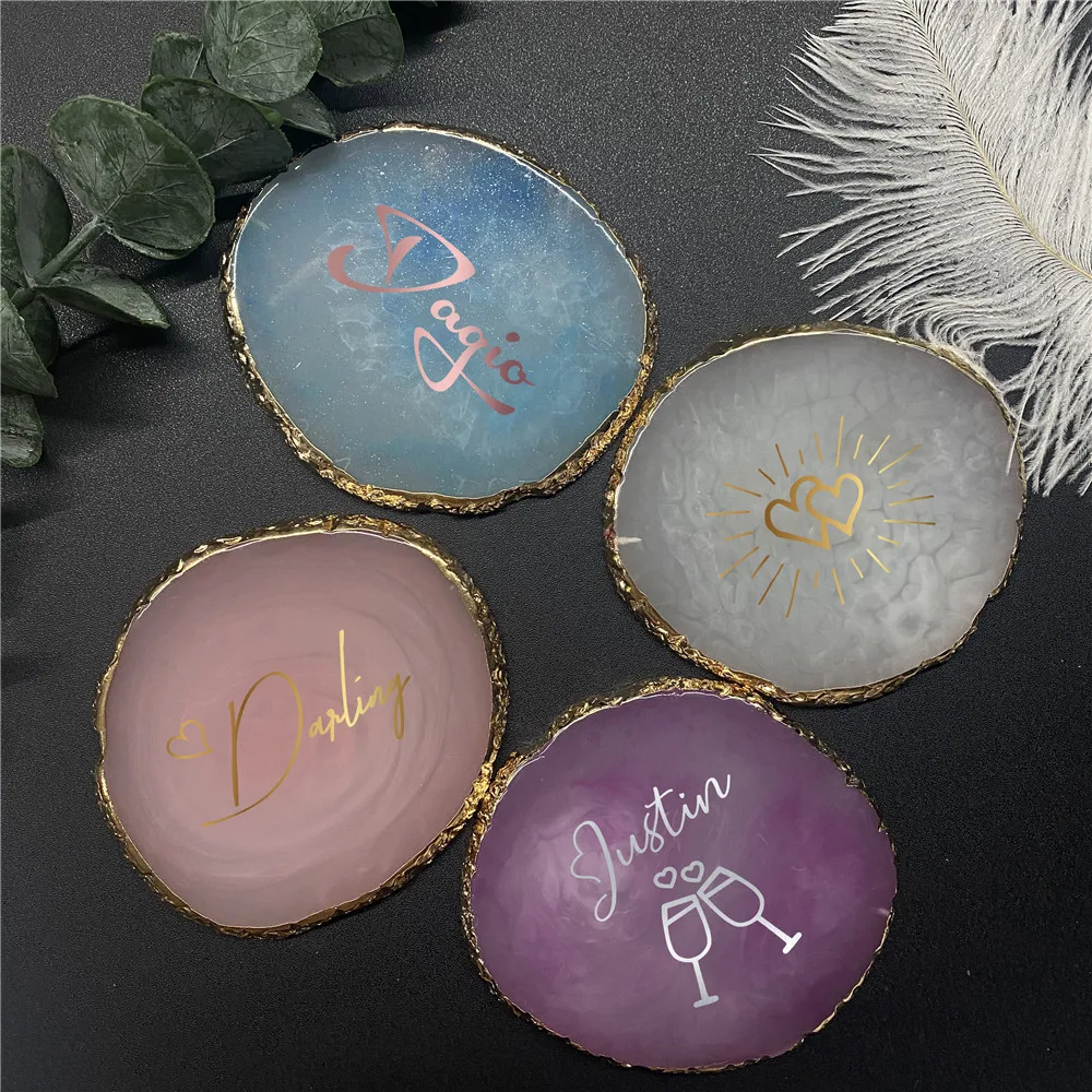

Personalized Resin Acrylic Ring Holder, Agate Coasters Plate, Bridesmaid Gift for Guests, Custom Ring Earrings Display Plate