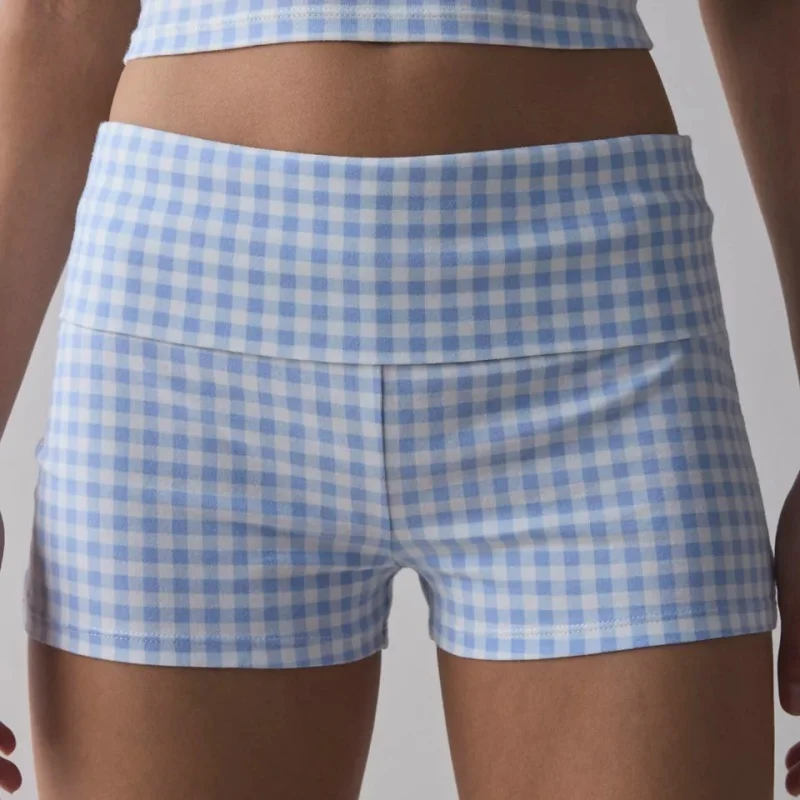 Pantaloncini pieghevoli da donna Y2k Micro pantaloncini a quadretti Pantaloni pigiama ripiegati Slim Fit Mini pantaloncini da uscire