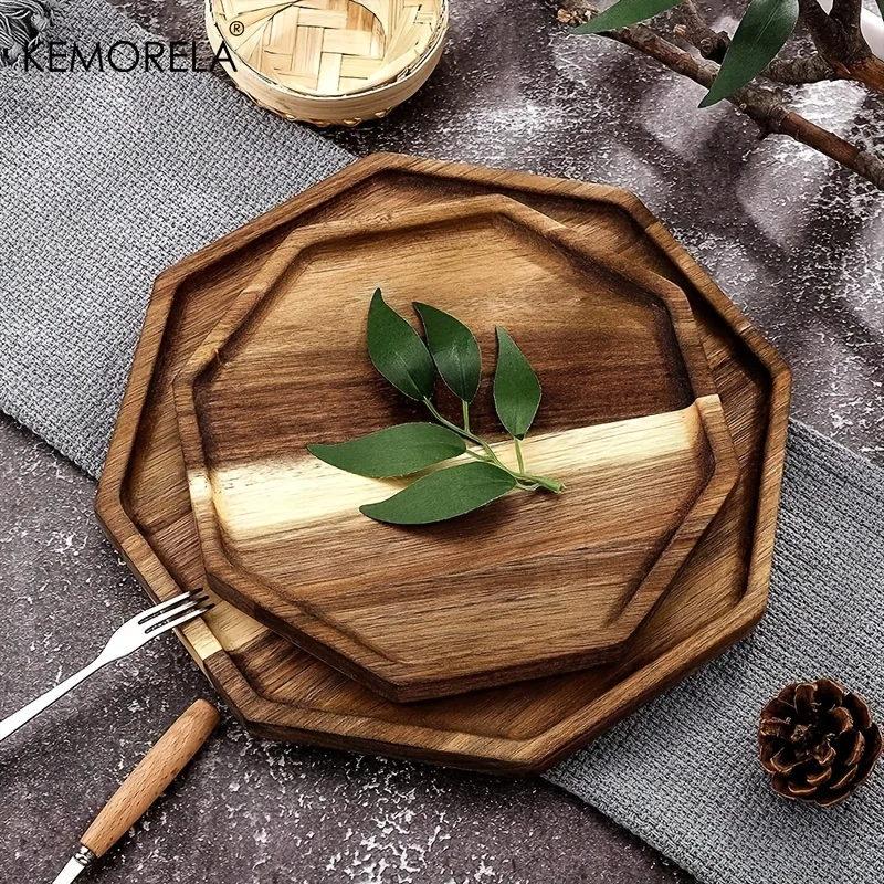 KEMORELA Acacia Wood Serving Plate – Rectangular Octagonal Design 2
