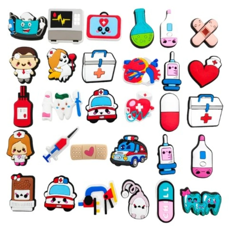 Cartoon Doctor Nurse Shoe Charms PVC Shoe Decorations Accessories Bubble Slides Sandals Dentist Gift Party Favor