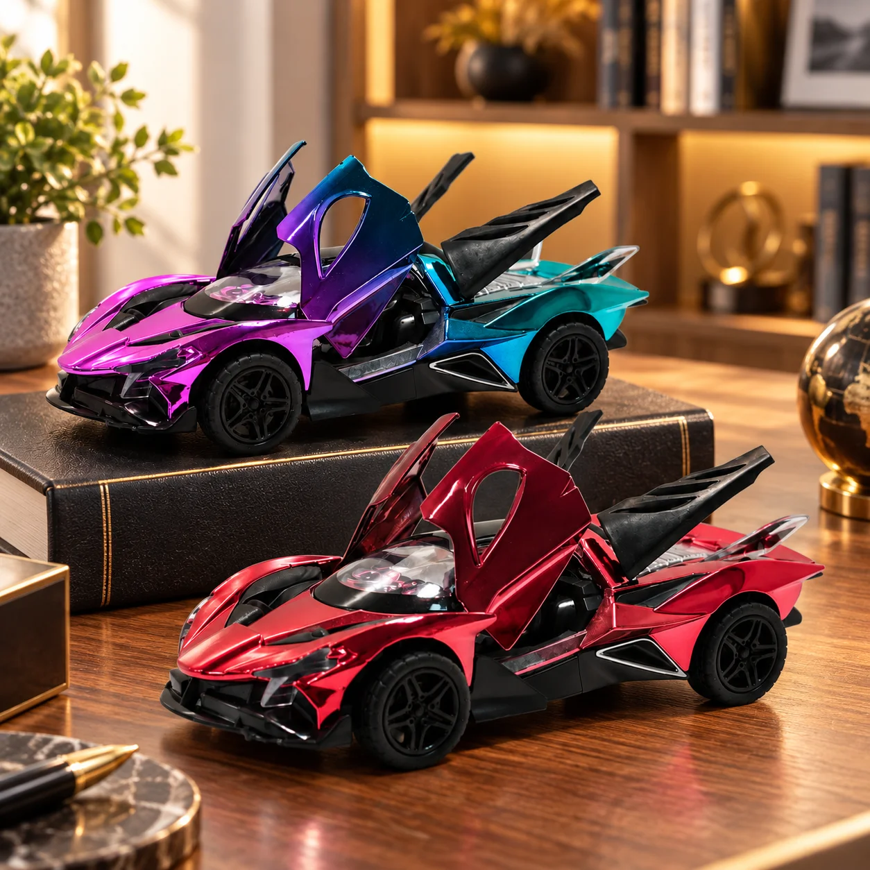 (Corrugated box) 1/36 scale, Chameleon chrome supercar style toy car, powerful spring, metal casting,the best gift.