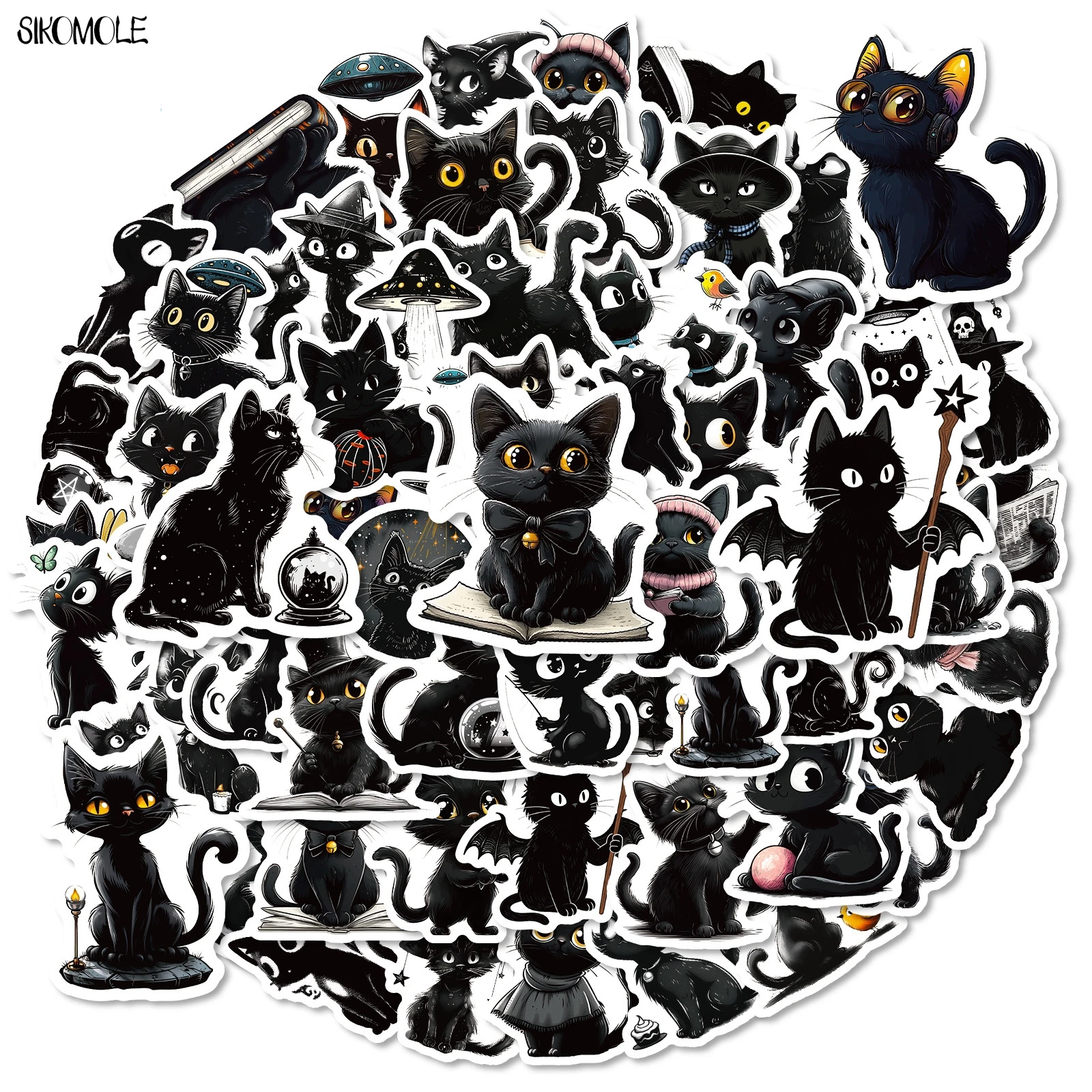 10/30/56PCS Cartoon Black Cat Stickers Aesthetic Animals DIY Scrapbook Laptop Stationary Suitcase Car Decal Graffiti Sticker Toy