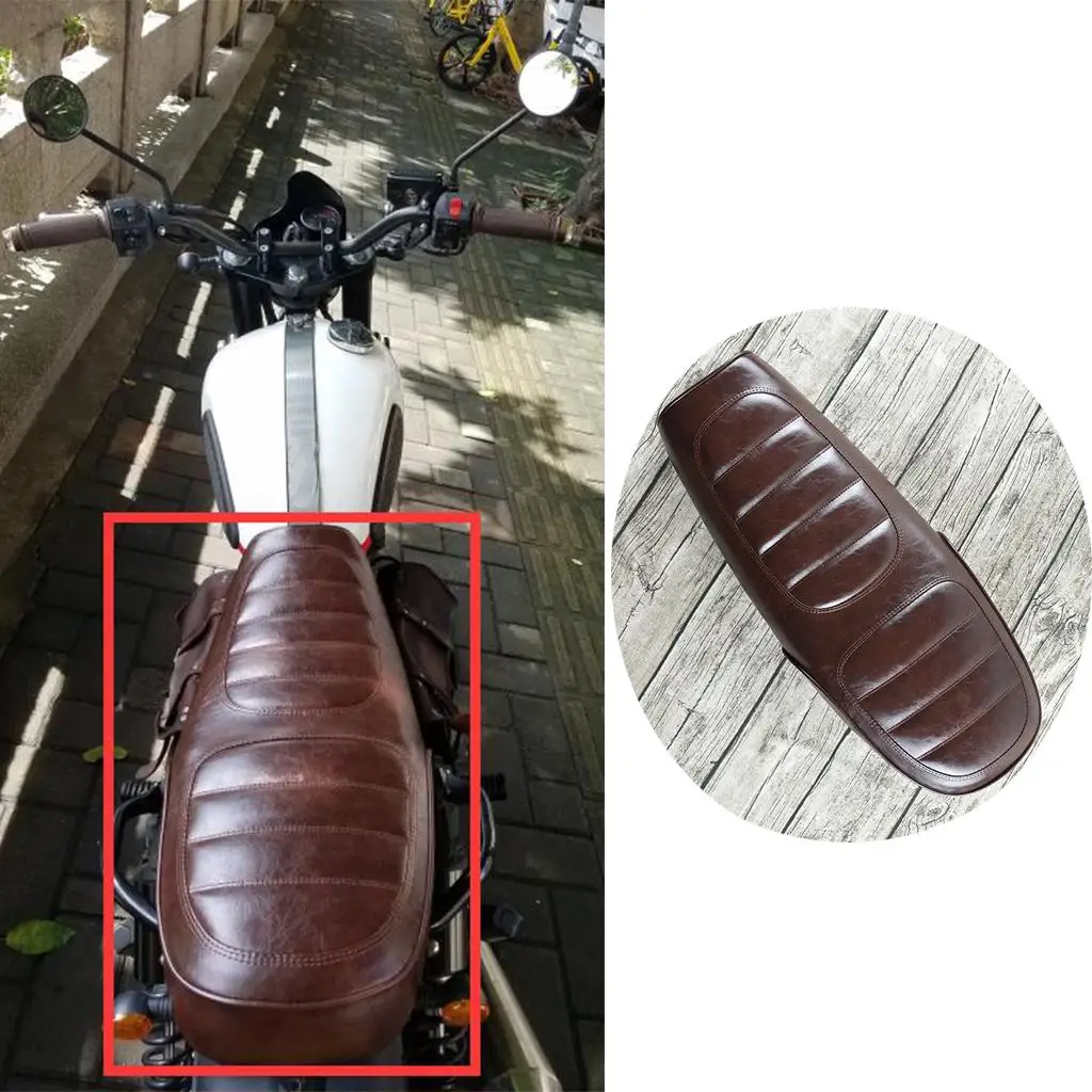 Vintage Motorcycle Seat Cushion Brown Artificial Leather Cafe Racer Saddle 64cm for Custom Chopper