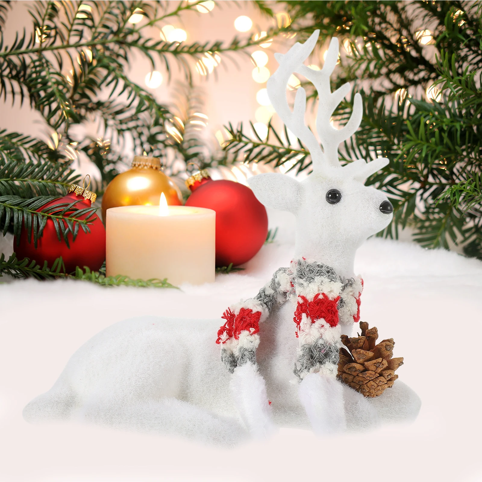 

1pc Cute Reindeer Decoration Christmas Home Desktop Foam Elk Statues Easy Clean Perfect Gift Tabletop Bedroom Office Living Room