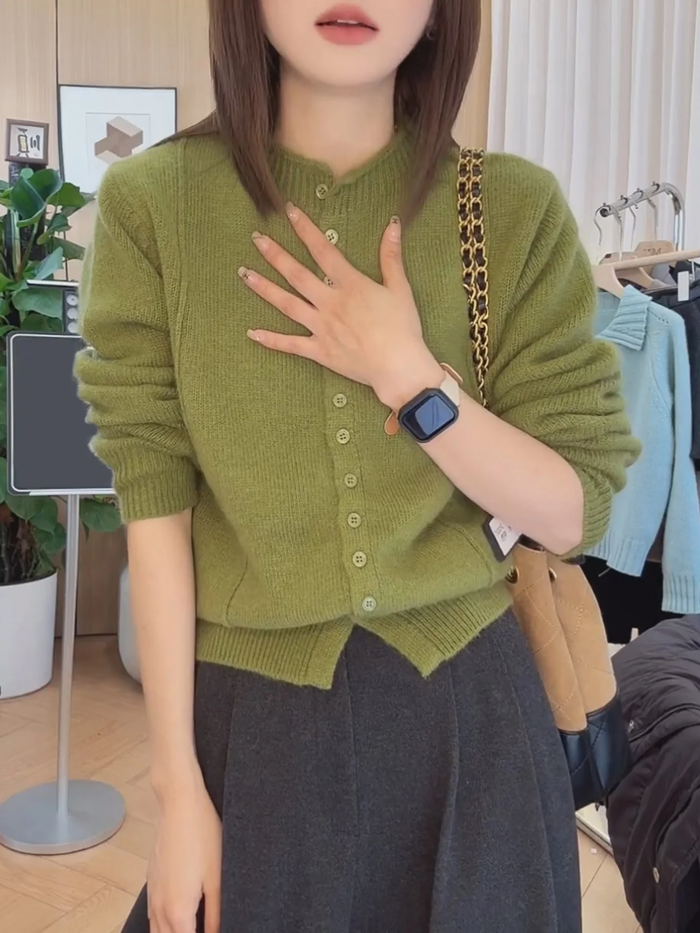 Ladies' Knitted Open Cardigan Long Sve Commute Sle Single Button Casual Slim Fit Pure Color Top for Autumn 2025