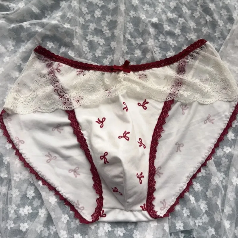 Men Sweet Cute Bow Underwear Lace Soft Comfortable Breathable Convex Pouch Panties Sissy Cross-dressing Briefs Нижнее Белье