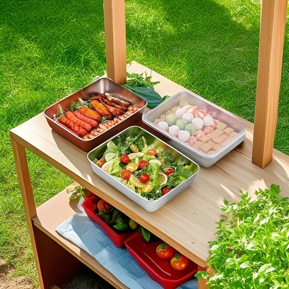 

Контейнеры для пищевых продуктов из нержавеющей стали из 6 предметов с крышками, штабелируемые для хранения мяса, фруктов, овощей, идеально подходят для кемпинга