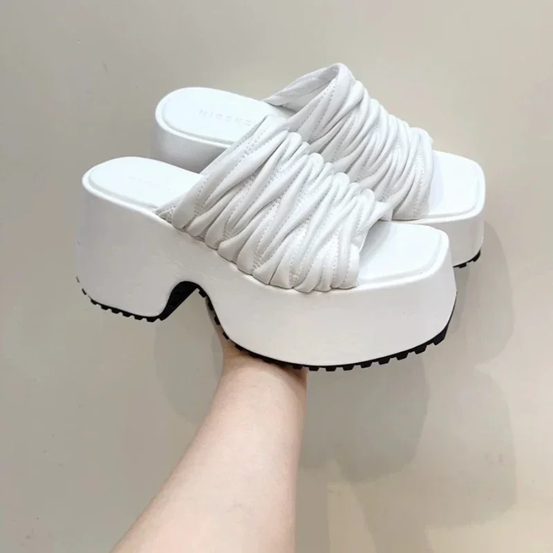 Designer Summer Chunky Women Slipper Fashion Comfort Ladies Open Toe Platform Thick High Heel Slides Beach Sandal Shoes