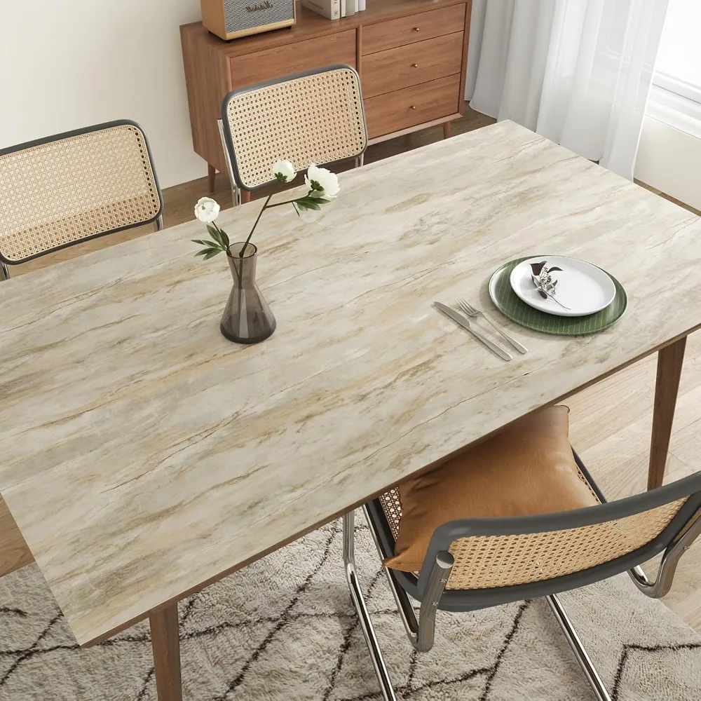 غطاء كونترتوب ذاتي اللصق مقاوم للماء بنمط رخامي بيج كبير مقاس 32 × 354 بوصة واقي سطح سميك