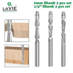 LAVIE 3Pcs 6mm 6.35mm Shank Solid Carbide Bearing Guided Two Flute Flush Trim Router Bits Woodworking Milling Cutters Z06AT3A