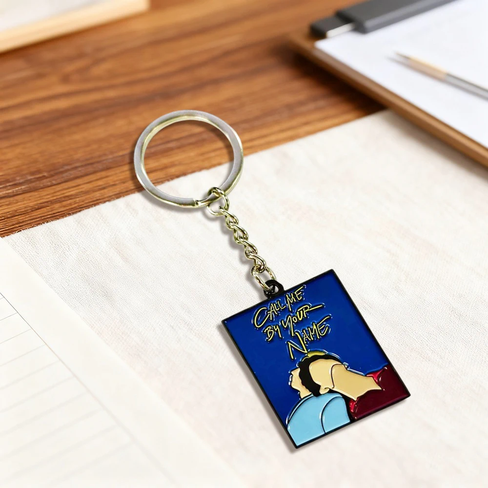 Call Me By Your Name Keychain Charms Aesthetic Metal Enamel KeyRing, Trendy Movie Fan Gift Cute Bag Pendant Fashion Jewelry Gift