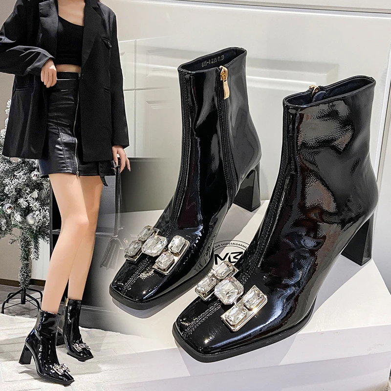 

Женские ботильоны на толстой подошве, удобные износостойкие дышащие ботинки с квадратной головкой, Нескользящие, высокого качества