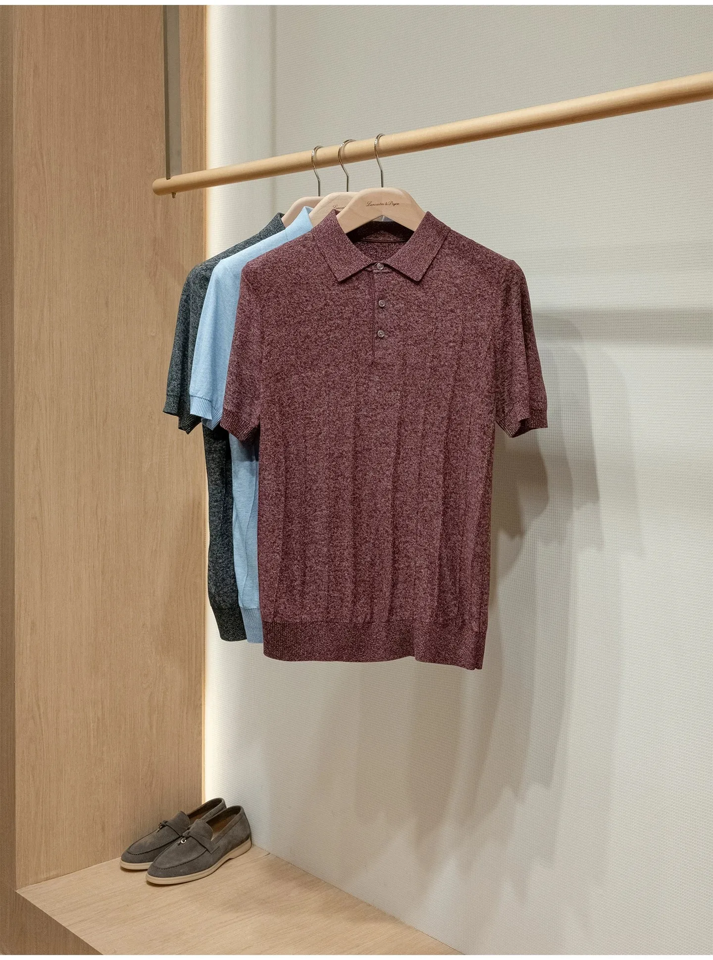 

Blended fabric summer men's jacquard lapel short sleeved polo knit shirt for men