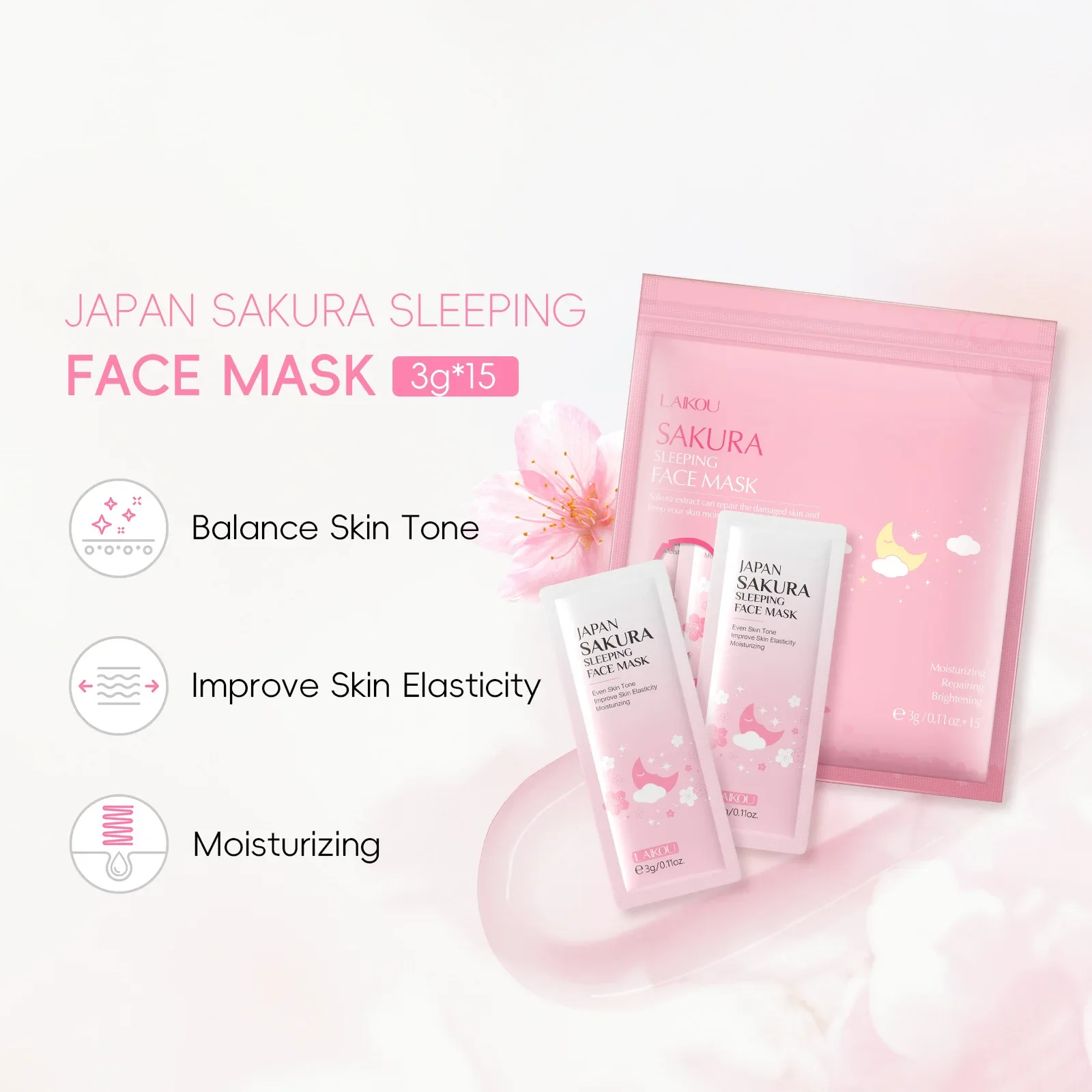 

LAIKOU Sakura Sleeping Face Mask Deep Cleansing Remove Blackheads Oil-Control Clay Mask Moisturizing Packs Facial Skin Care