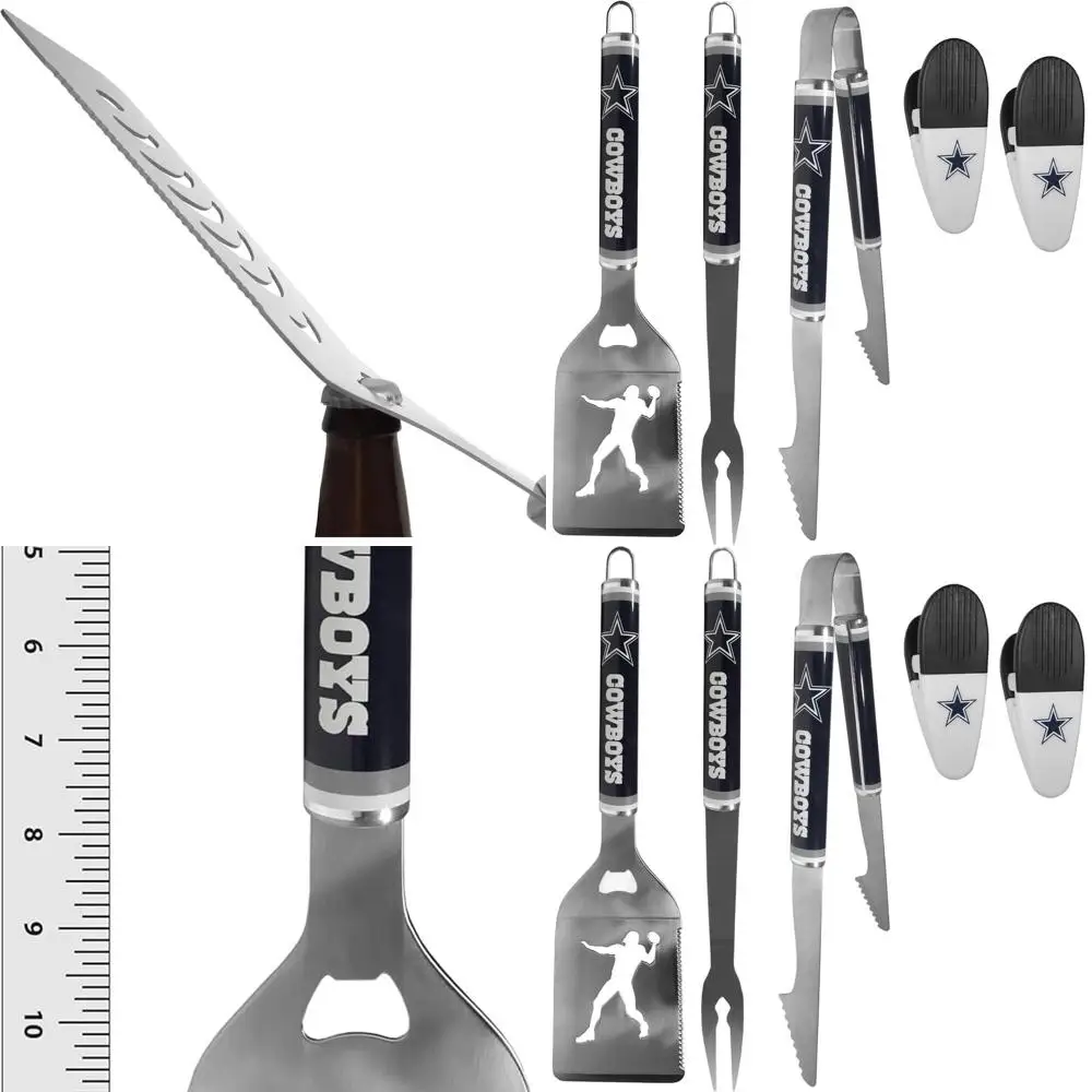 

Dallas Cowboys 3-Piece Steel BBQ Tool Set with Chip Clips, Team-Colored, One Size
