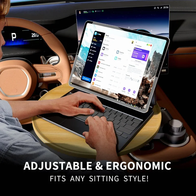 Steering wheel tray and car table - 360° Rotating Wooden Cup Holder Table,With car tray,Suitable for front row/Rear passenger se