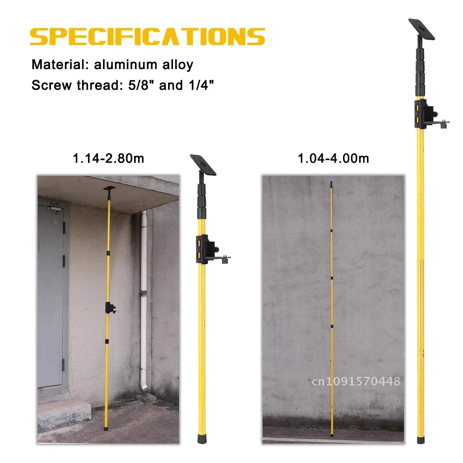 Line Leveler Telescopic Pole Aluminum Alloy Adjustable Lift Extend Bracket Holder Stand Support for 1/4''& 5/8'' Laser Level